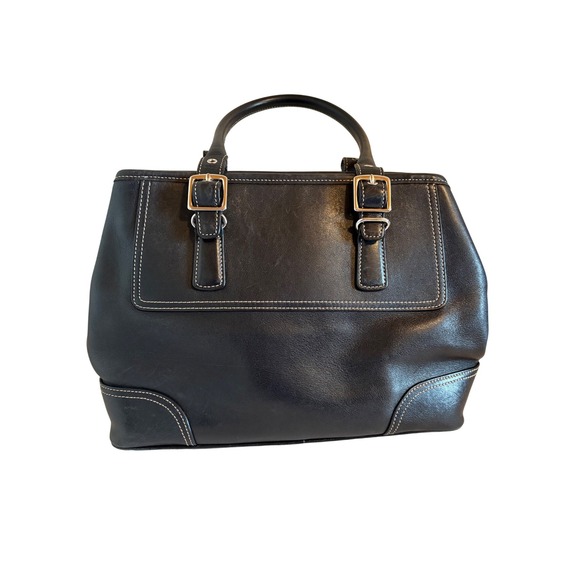 Vintage Coach Hampton Black Leather Satchel Tote Handbag NoF040 7555 - Picture 4 of 13